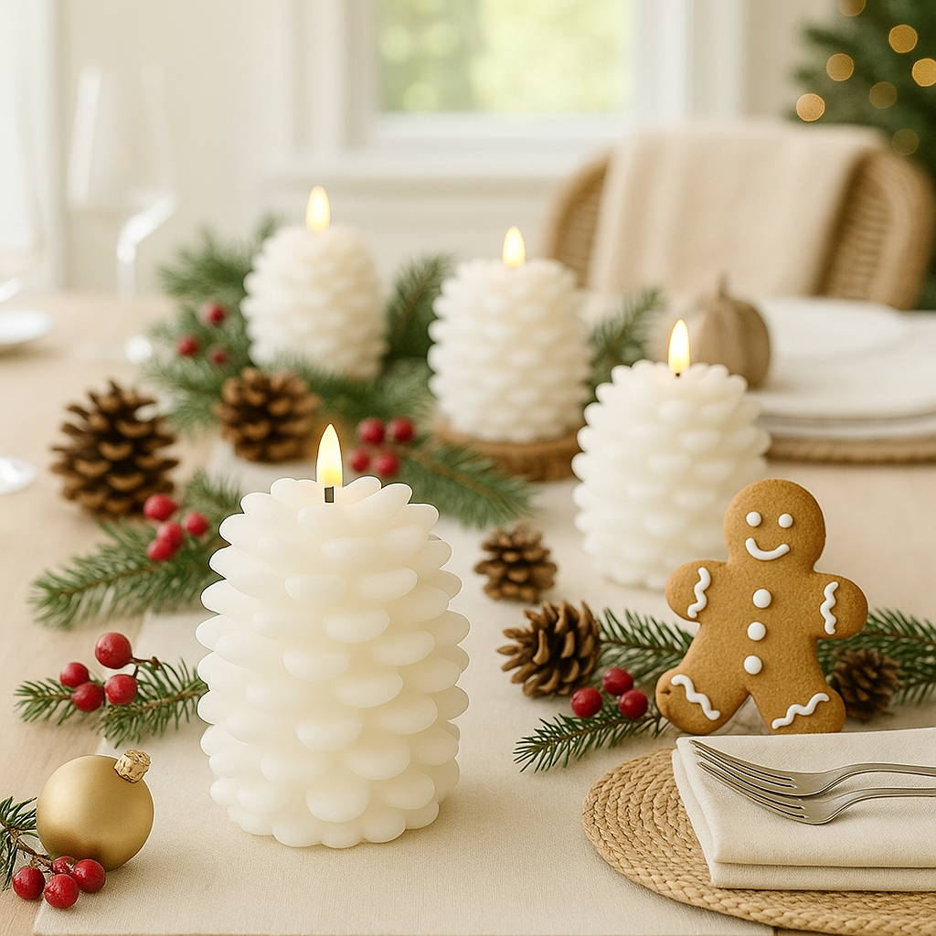 x6 Pinecone LED Candles White