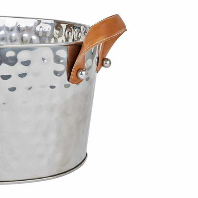 Large Leather Handled Champagne Cooler Silver - NEST & FLOWERS