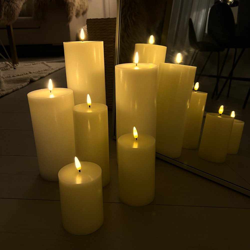 Mixed Flameless Pillar Candles - NEST & FLOWERS