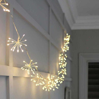 x3 Starburst Garland Lights Silver